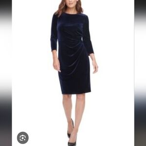 Eliza J Velvet Saphire Blue Ruched Bodycon Long Sleeve Holiday NYE Midi Dress 6